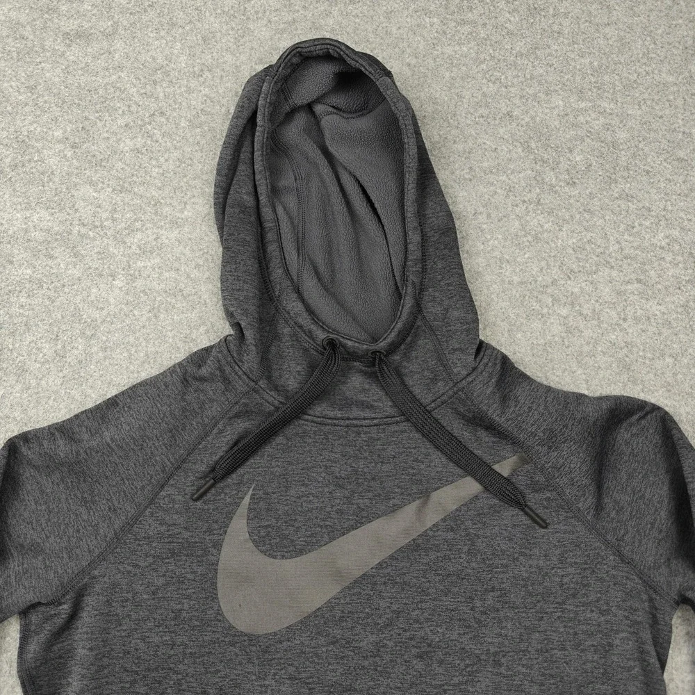 Nike Hoodie Womens Medium Gray Therma-Fit Fleece Pullover Big Swoosh Athletic